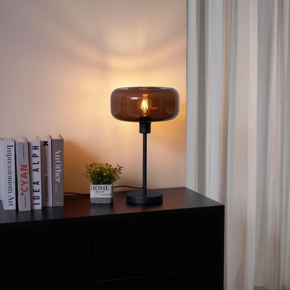 Retro Tischleuchte Schwarz Bronzeglas - Maisons Du Monde