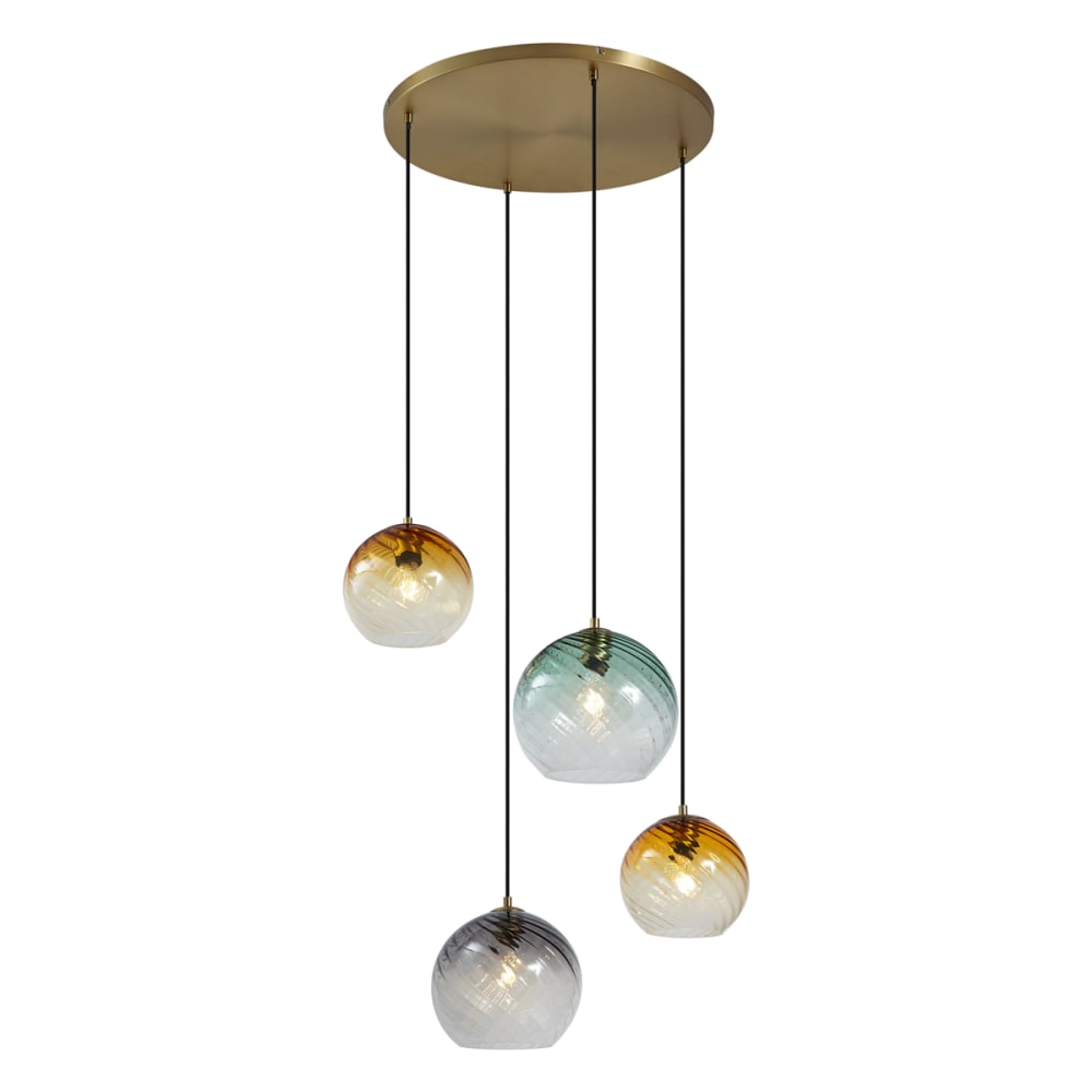 Suspension bronze verre fumé ambré vert