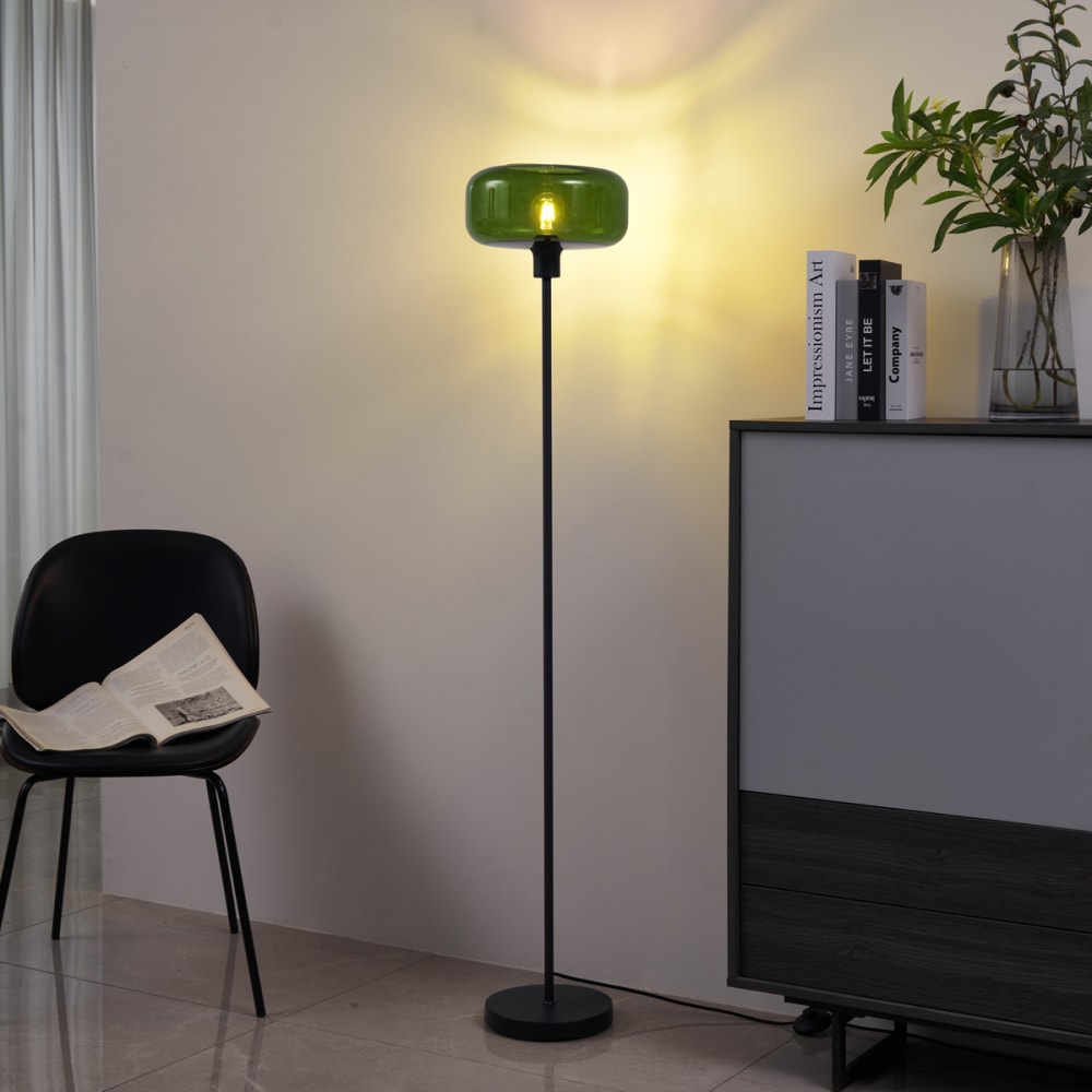 Lampadaire rétro noir verre vert — vue 3