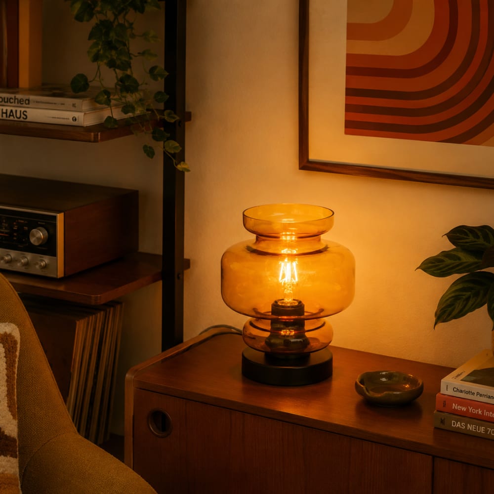 Retro Tischleuchte Schwarz Orangeglas - Maisons Du Monde
