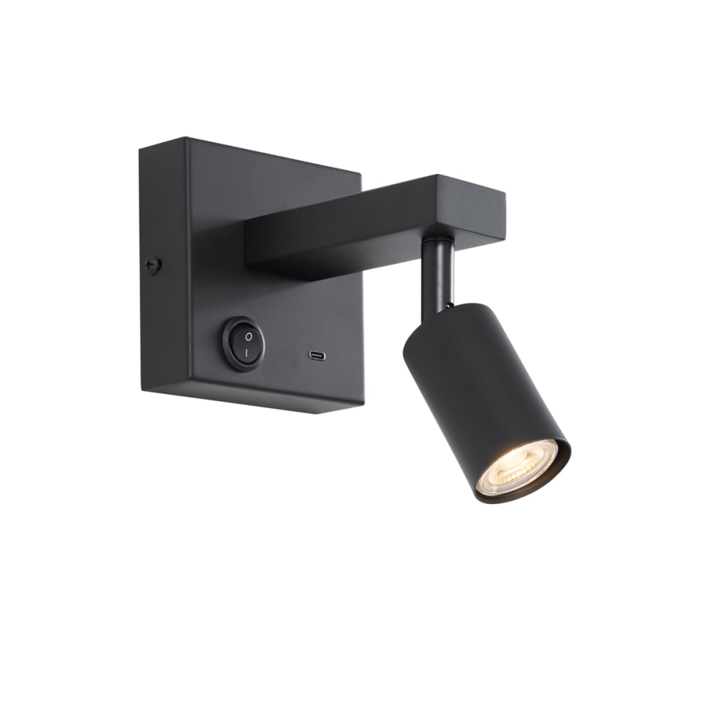 Applique murale moderne noire USB-C inclinable