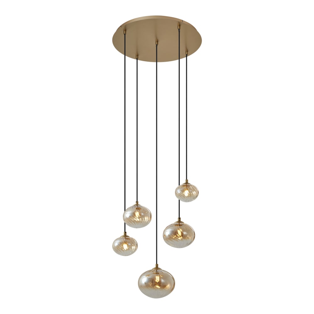 QAZQA Art-Deco Hängelampe Gold Bernsteinglas style vintage Gold Metall