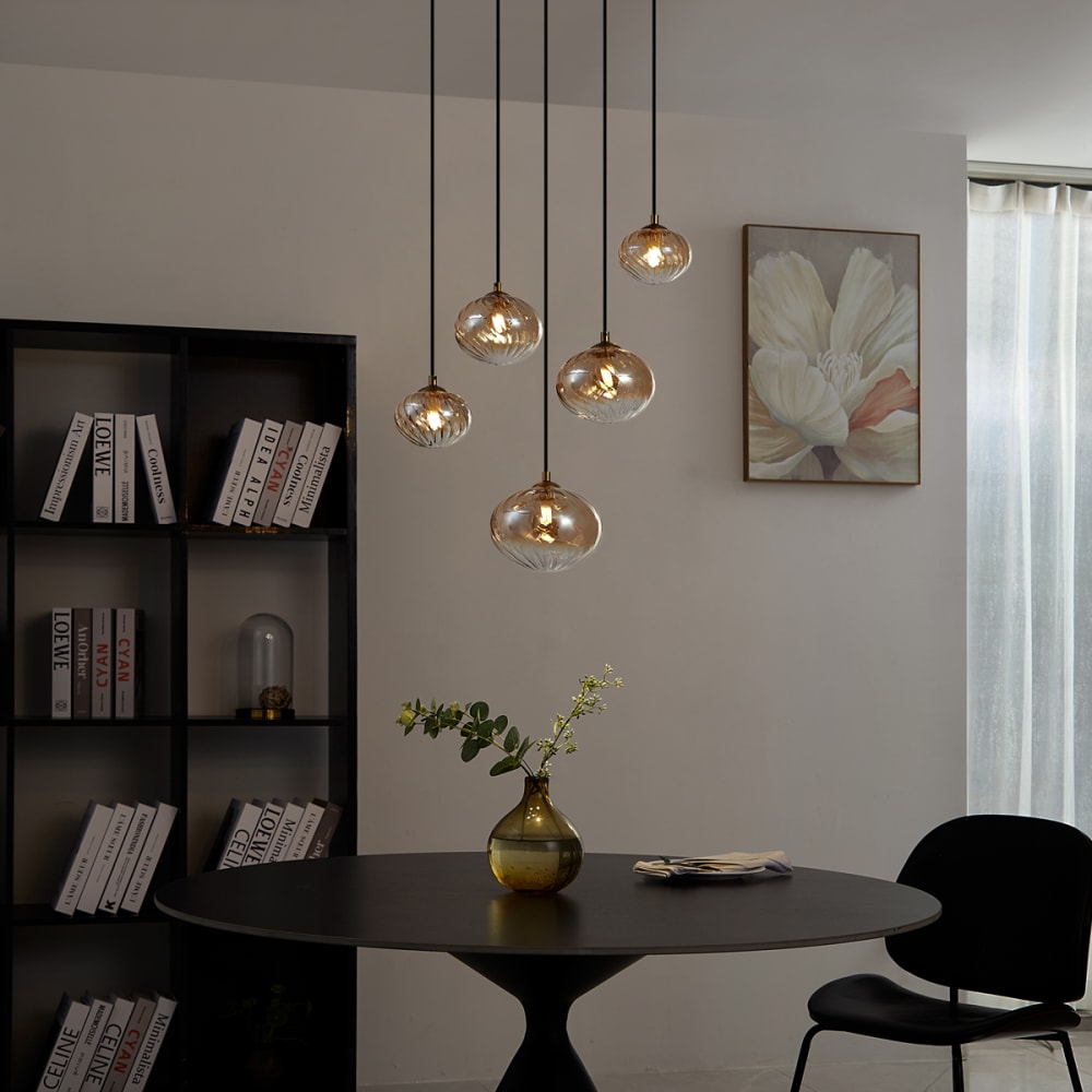 Suspension art déco or verre ambré — vue 3
