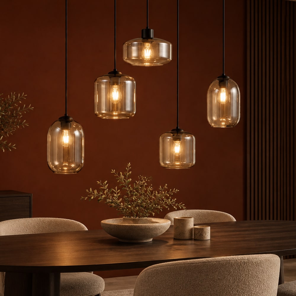Suspension moderne noire verre ambré — vue 3