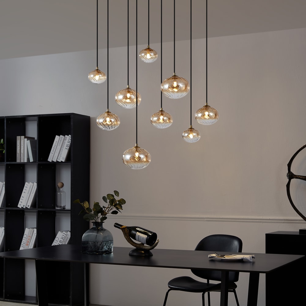 Art-Deco Hängelampe Gold Bernsteinglas - Maisons Du Monde