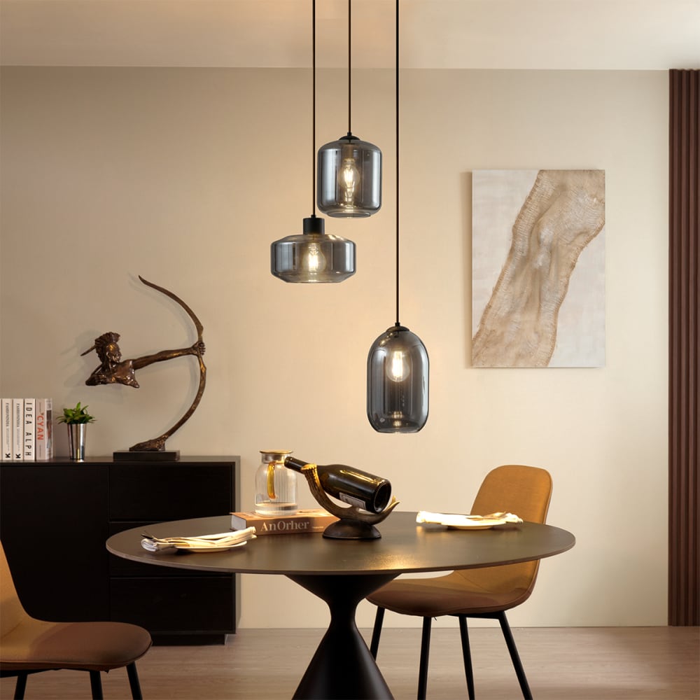 Suspension moderne noire verre fumé — vue 3