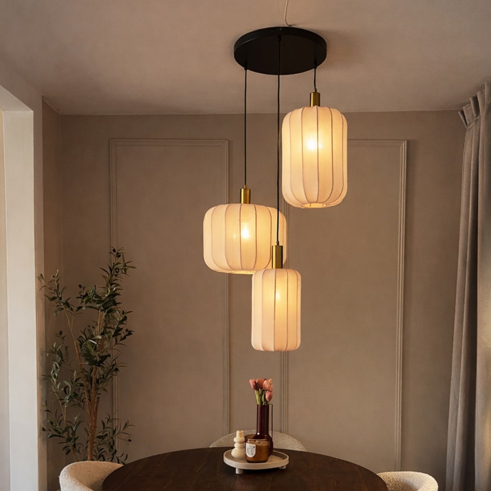 Japandi Hängelampe Schwarz Gold beiger Schirm - Maisons Du Monde