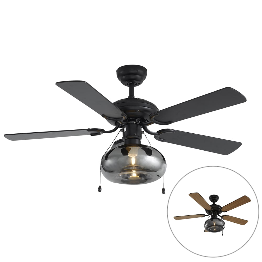 Ventilateur plafond noir 107 cm tirette