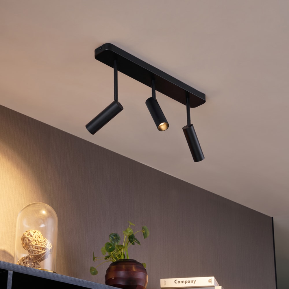 Spot plafond arrondi noir gu10 3 lampes — vue 3