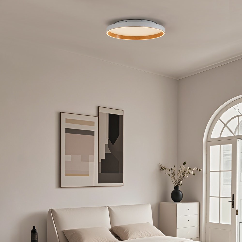 Plafonnier design blanc bois led 60 cm — vue 3