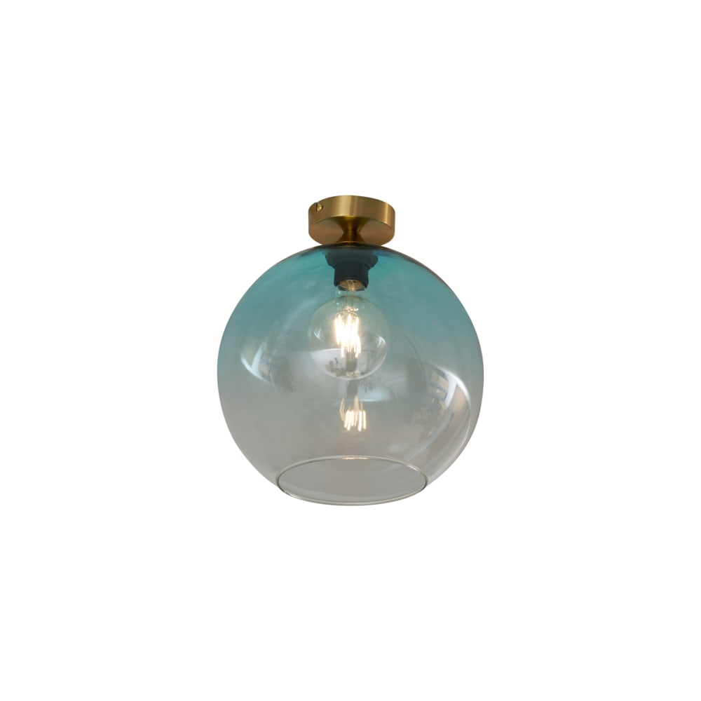 Plafonnier Art déco laiton verre bleu