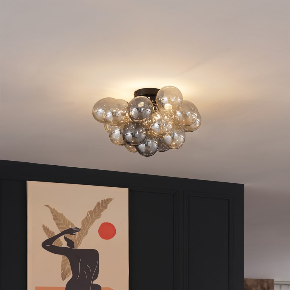 Plafonnier design noir verre ambré fumé — vue 3