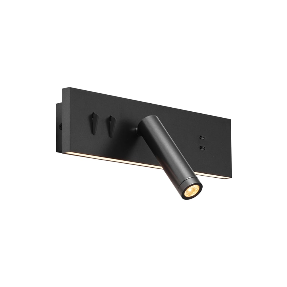 Applique murale moderne noire USB-C LED réglable