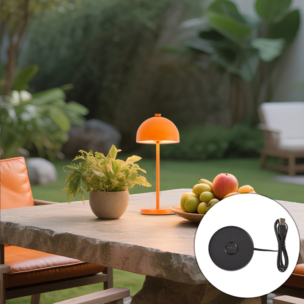 Lampe table orange led ip54 rechargeable — vue 3