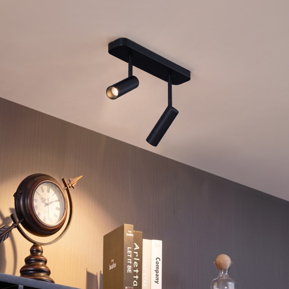Spot plafond arrondi noir gu10 2 lampes — vue 3