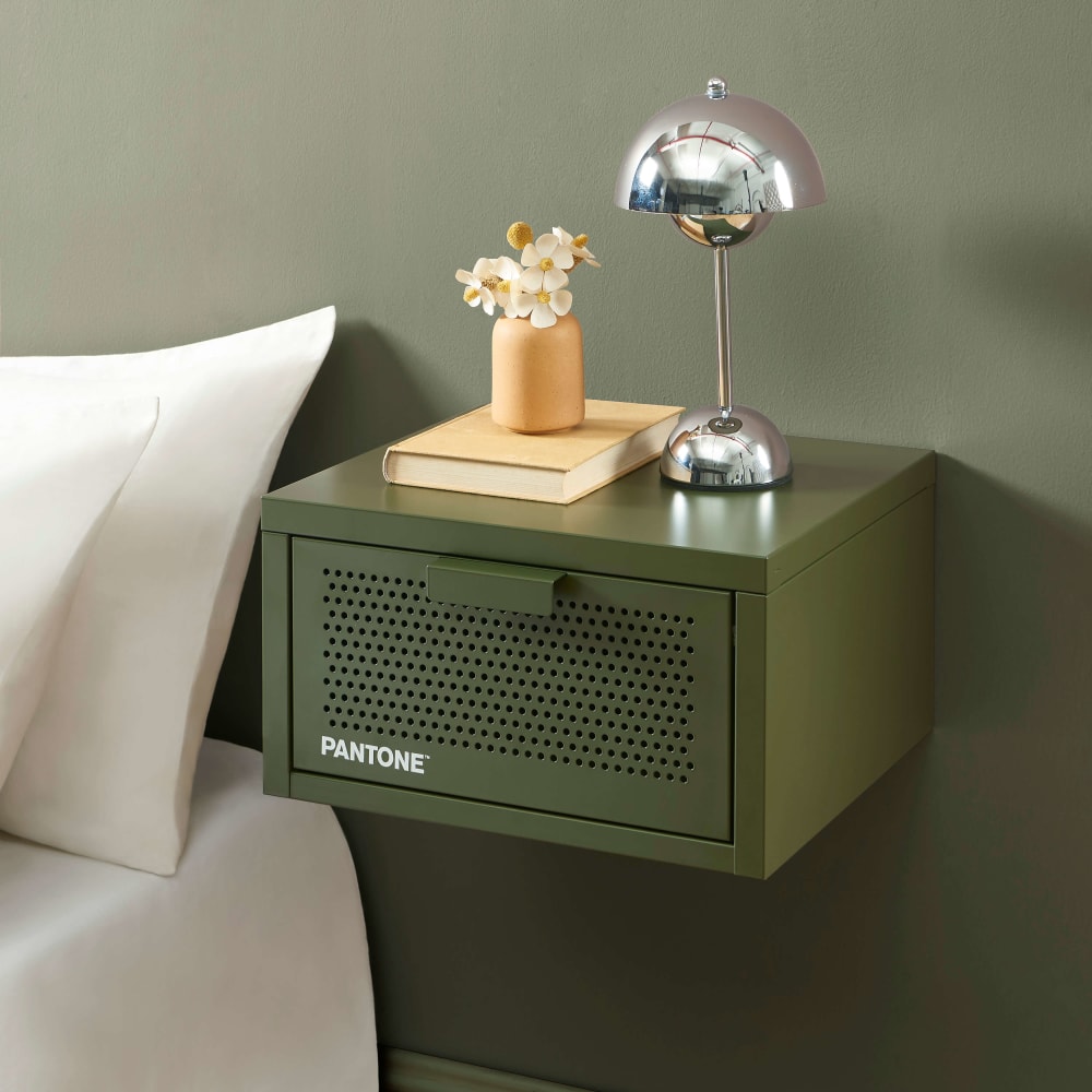 Table de chevet murale métal vert olive 40cm