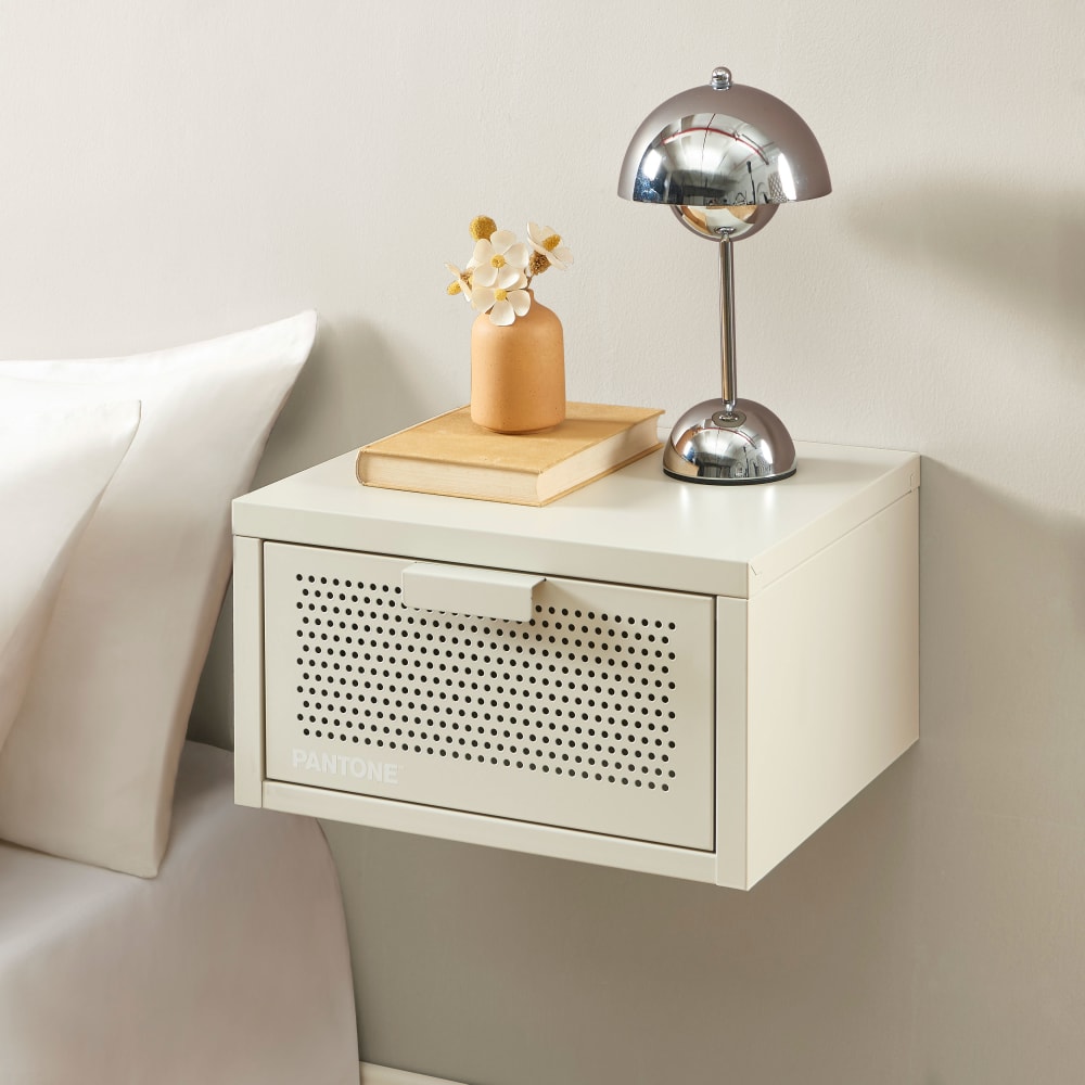 Table de chevet murale métal beige sable 40cm