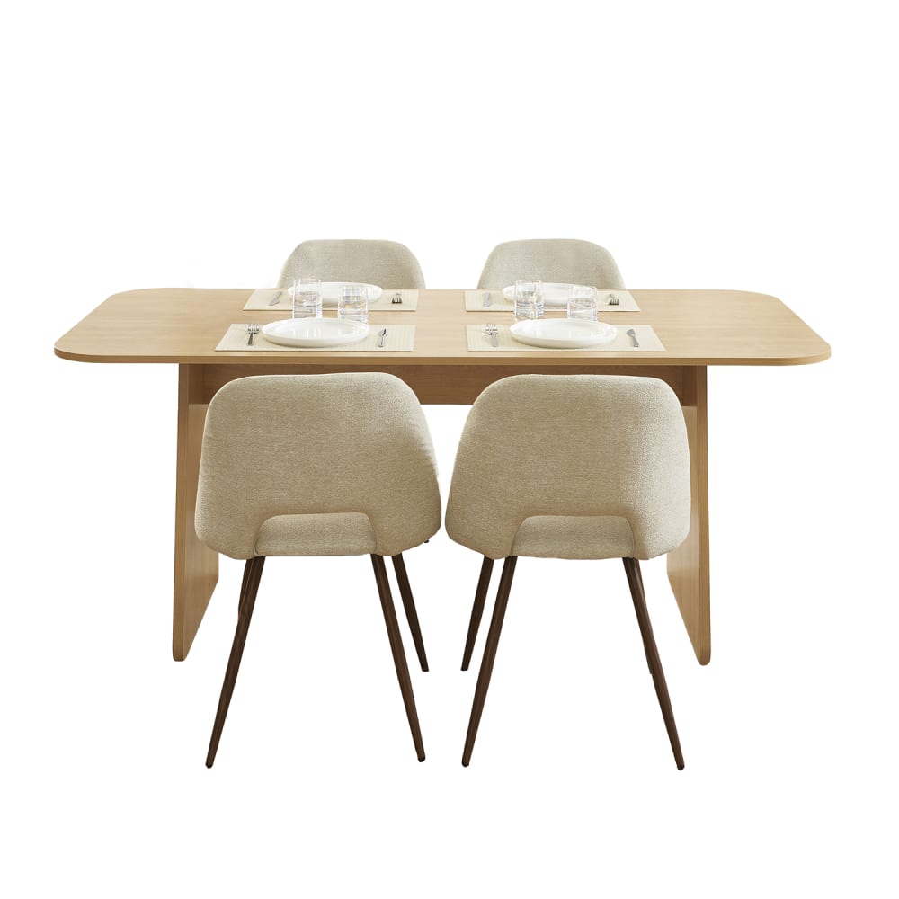 Ensemble table  chêne et 4 chaises  tissu beige