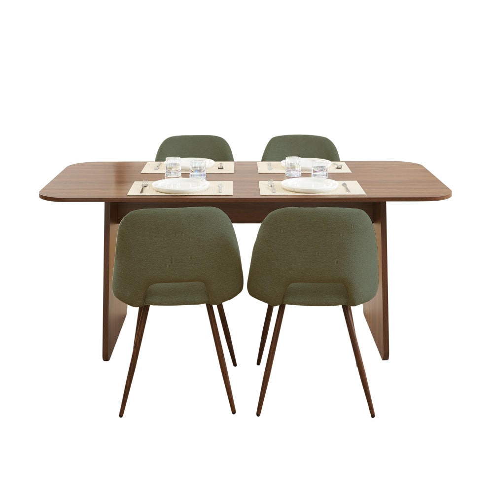 Ensemble table noyer et 4 chaises tissu vert Ensemble table noyer et 4 chaises tissu vert