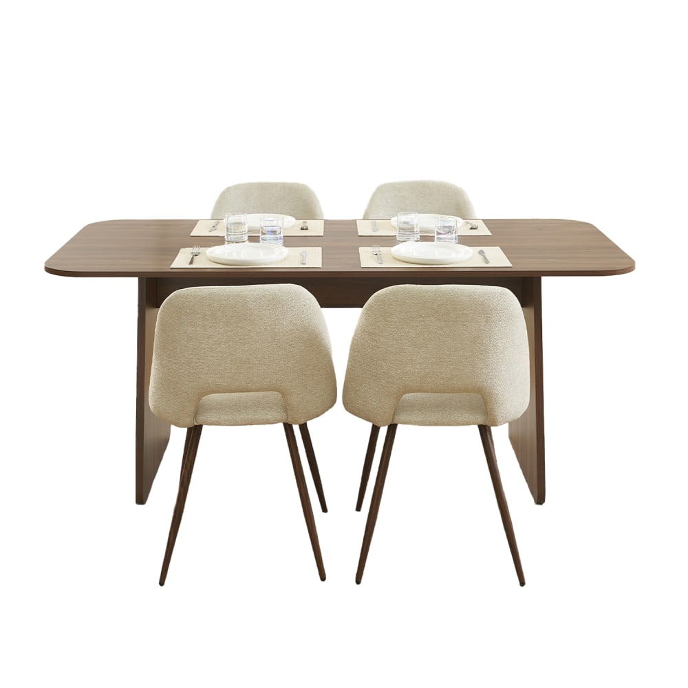 Ensemble table  noyer et 4 chaises  tissu beige