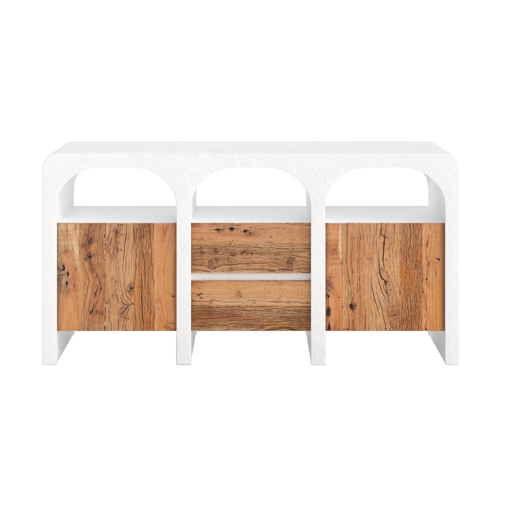 Maison Pavane Sideboard aus gebrochenem Weißputz und Akazienholz style landhaus Weiß Beton