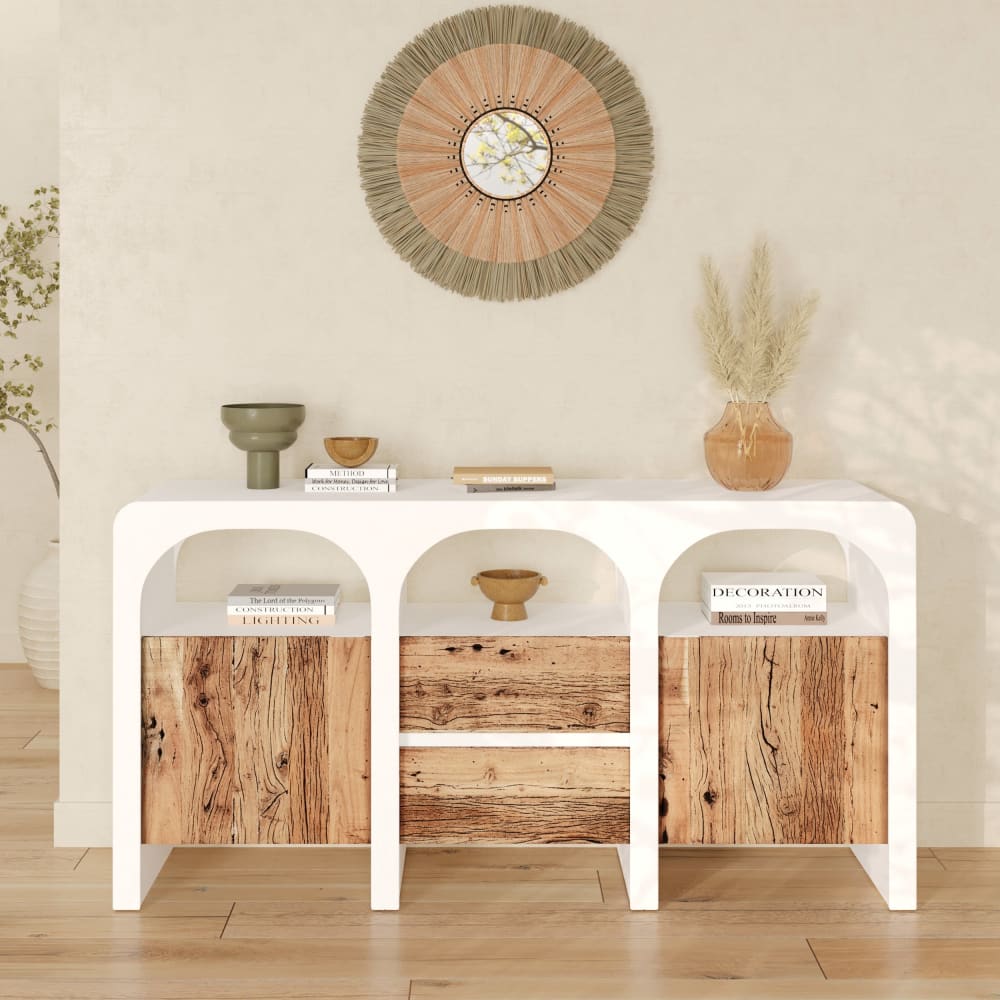 Sideboard aus gebrochenem Weißputz und Akazienholz - Maisons Du