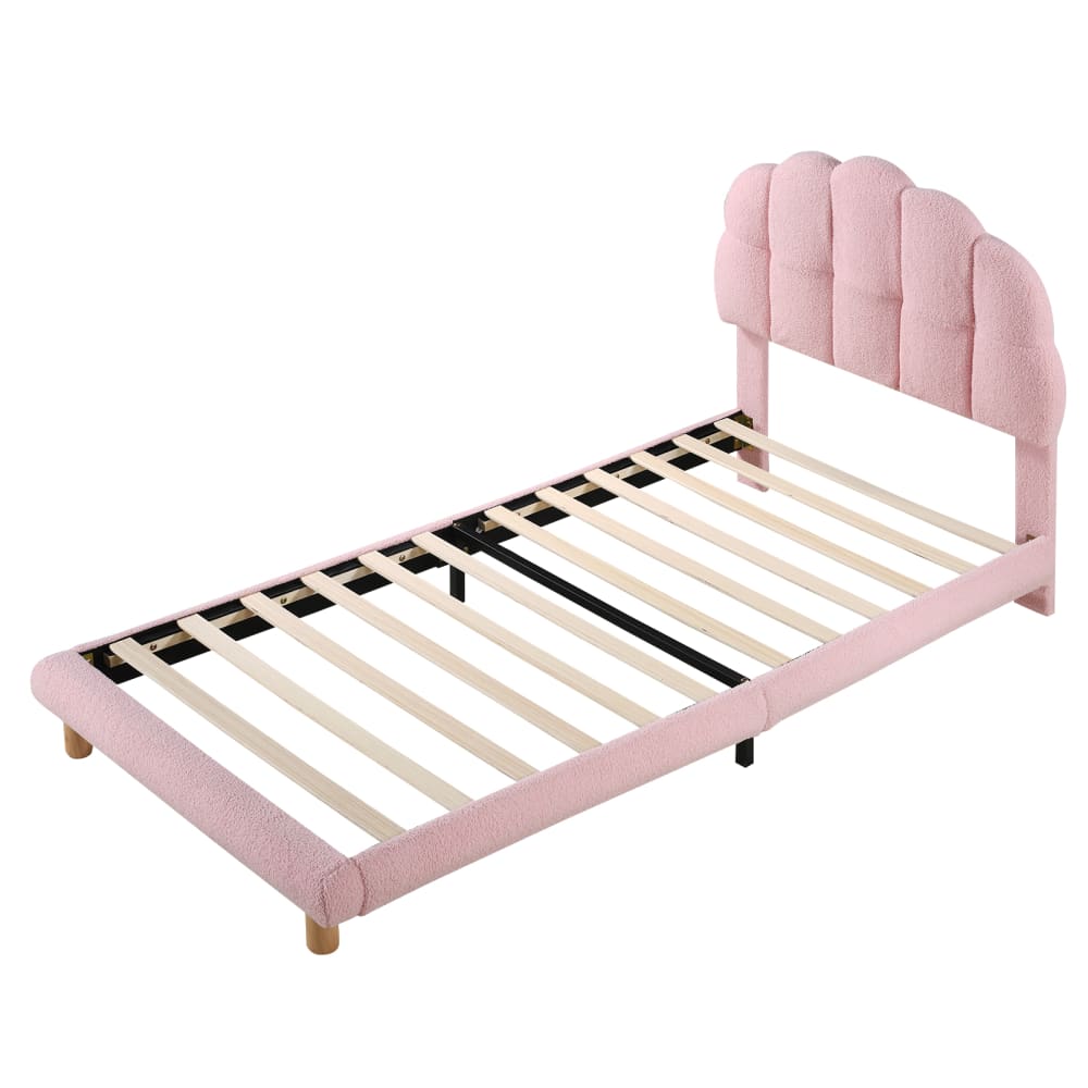 OKWISH Kinderbett aus Samt mit Holzlattenrost 90x200 cm, rosa Samt Baby