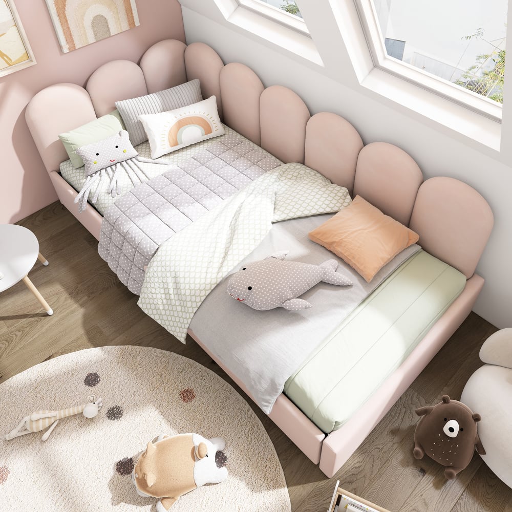 Kinderbett aus Samt mit 2 Schubladen 90x190 cm, rosa - Maisons Du