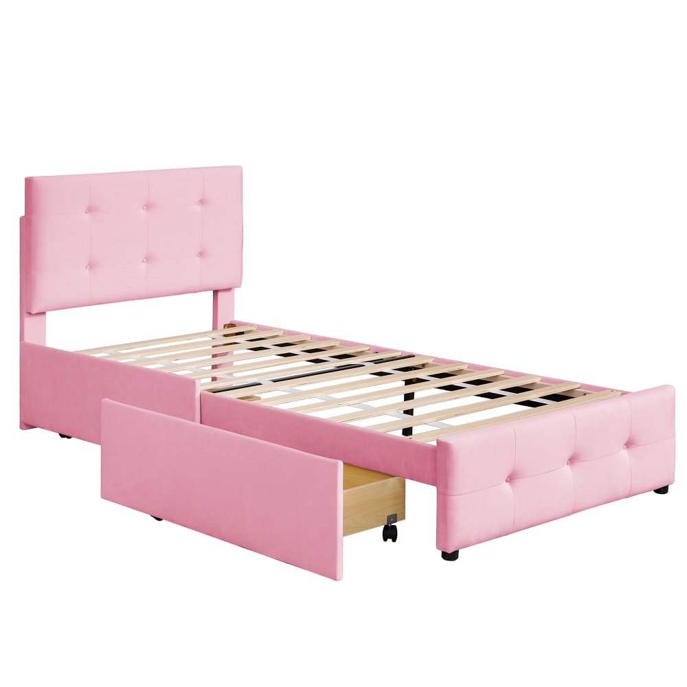 OKWISH Kinderbett aus Samt mit Schublade 90x200 cm, rosa Samt Baby