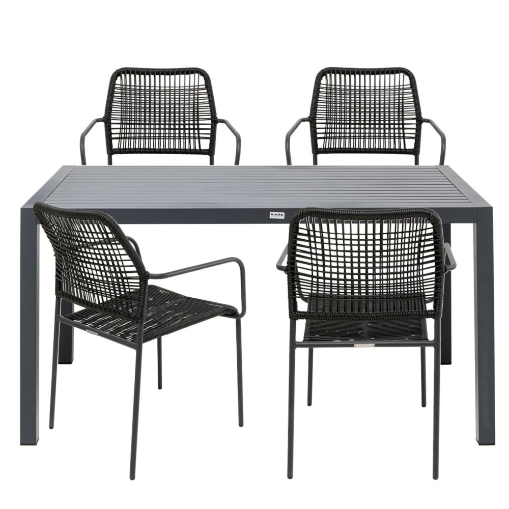 Table et 4 chaises de jardin en acier et polyéthylène noir Table et 4 chaises de jardin en acier et polyéthylène noir