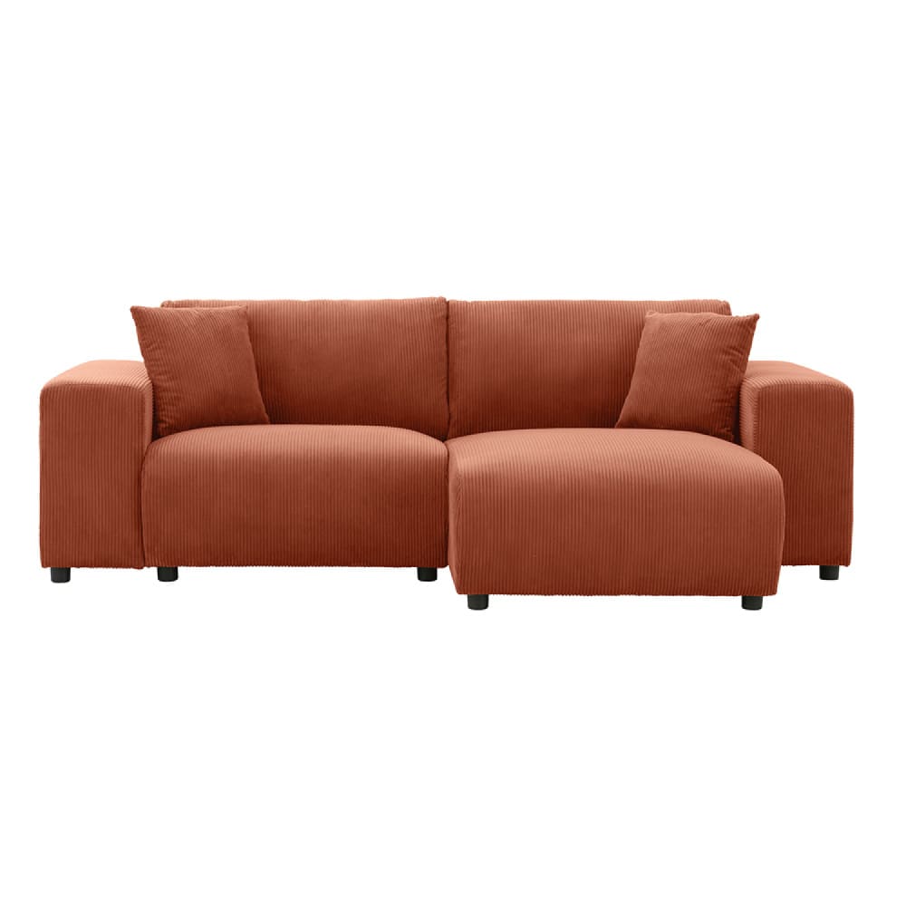 Canapé d'angle modulable 3 places en velours côtelé terracotta