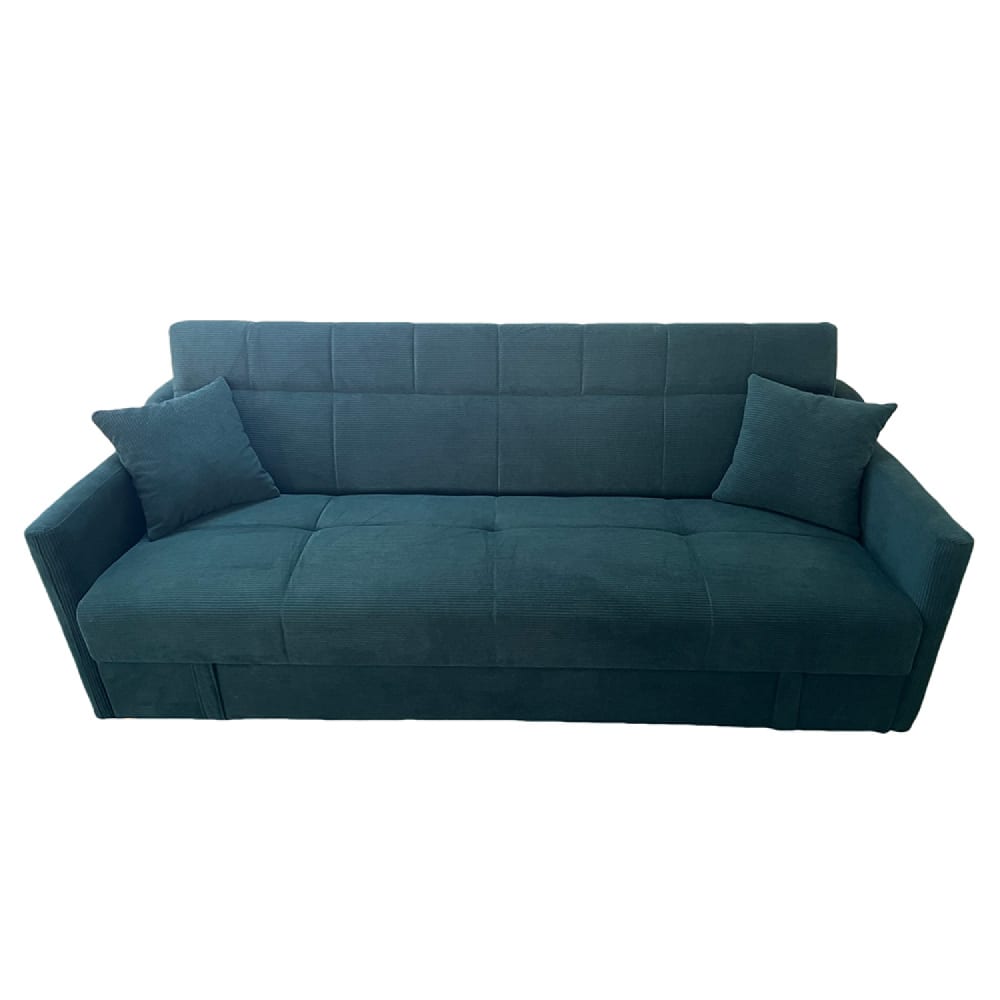 Canapé convertible avec coffre en velours côtelé vert 3 places