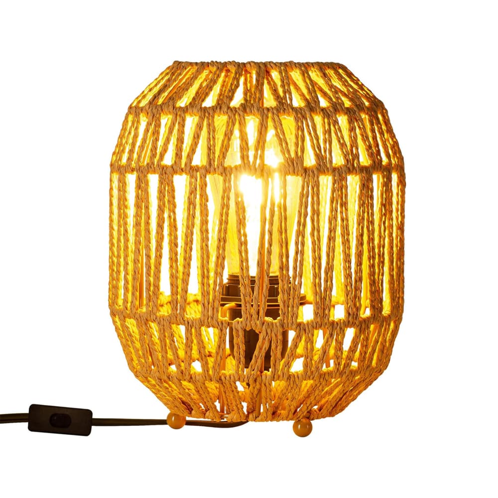Alpinaluz Lampe aus Rattan, E27, naturfarbener Schirm, Holzsockel style exotic Braun Papier