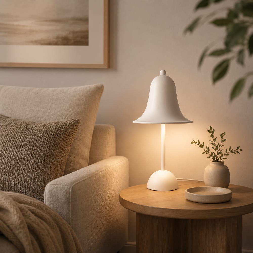 Lampe de table métal blanc mat D.18cm H30cm — vue 4