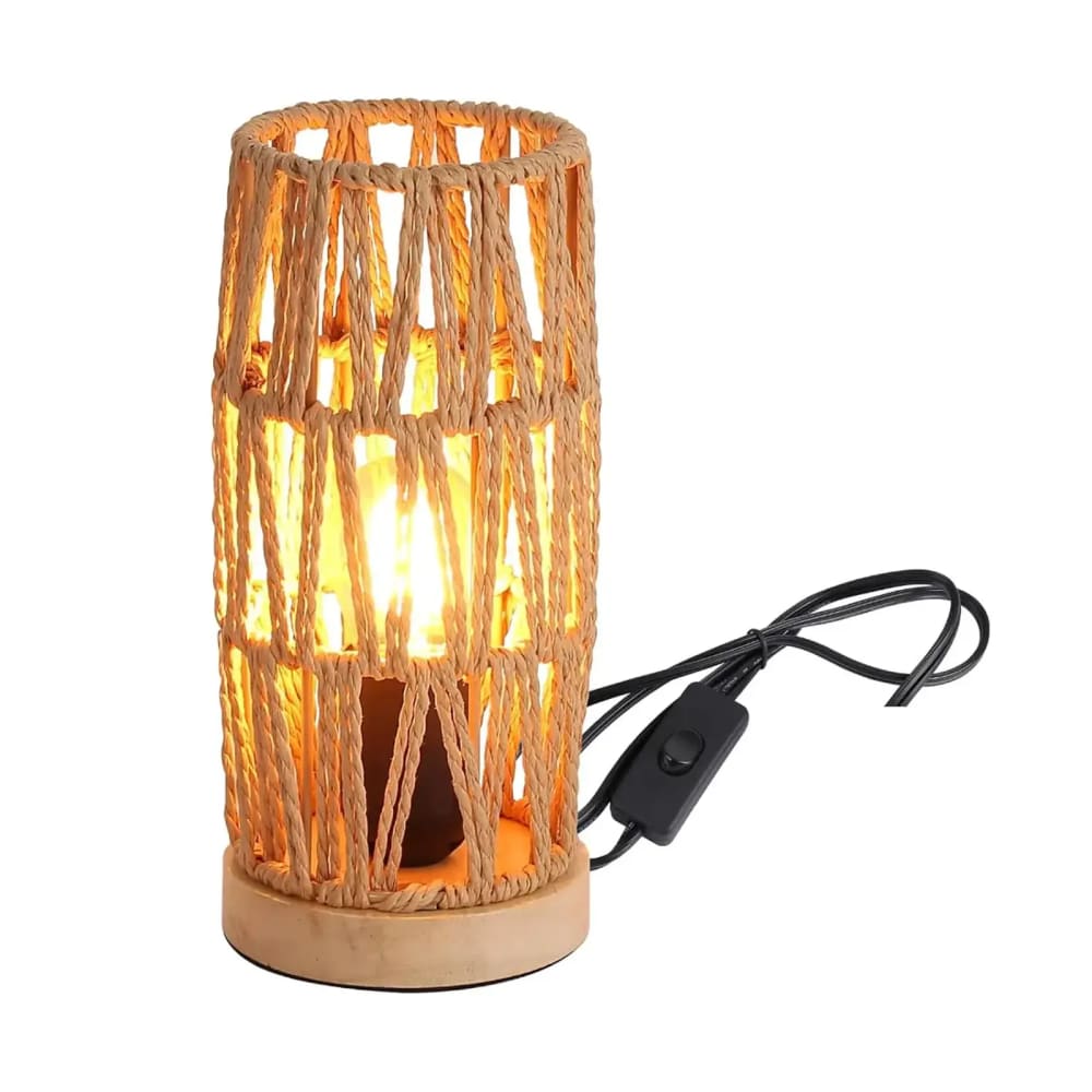 Lampe de table bohème papier tressé et bois naturel H22x10cm