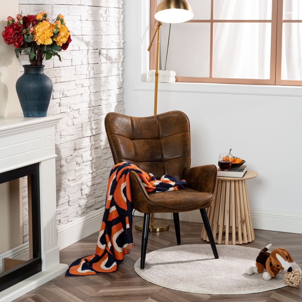 Fauteuil scandinave avec revêtement microfibre marron