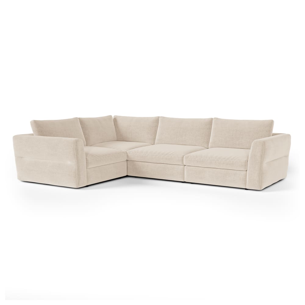 Canapé d'angle gauche modulable 5-6 places tissu tramé doux beige