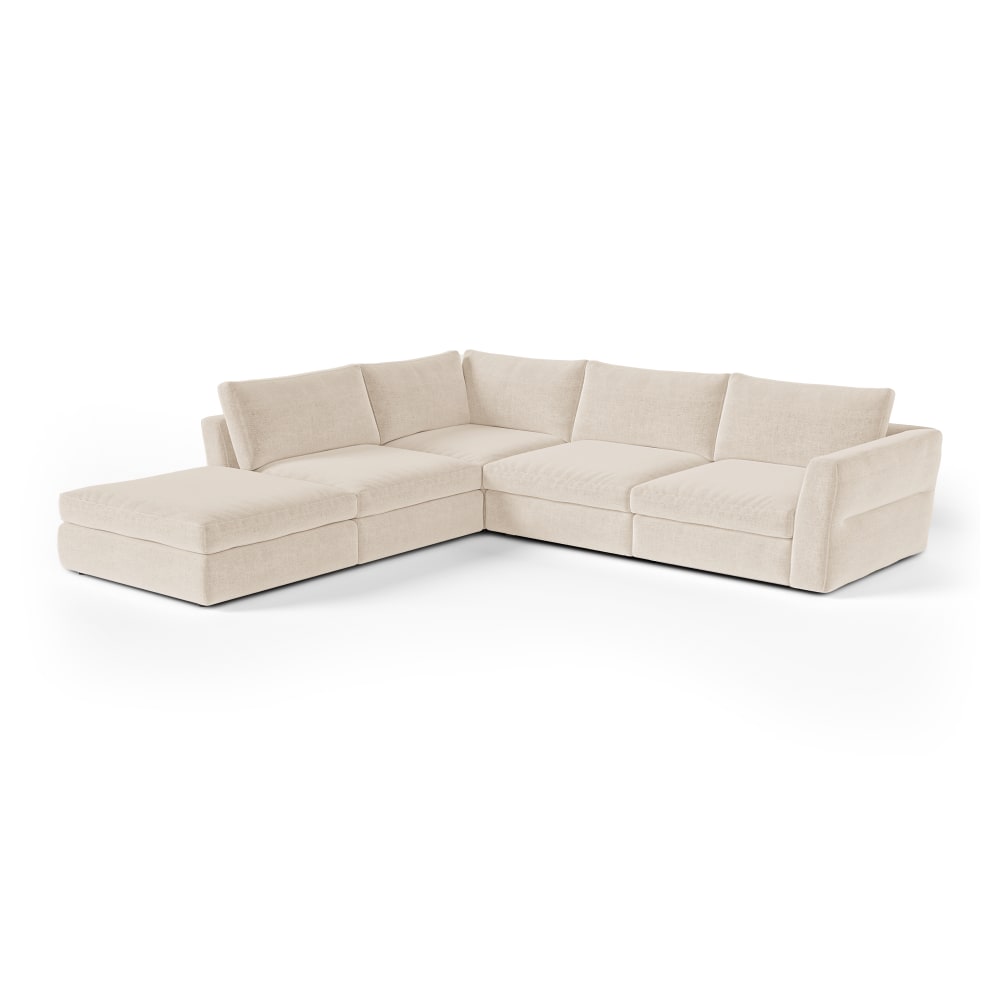 Canapé grand angle gauche modulable 7 places tissu tramé doux beige