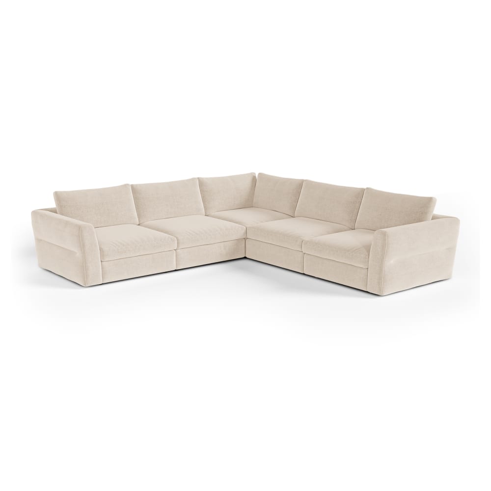 Canapé d'angle panoramique modulable 7-8 places tissu tramé doux beige