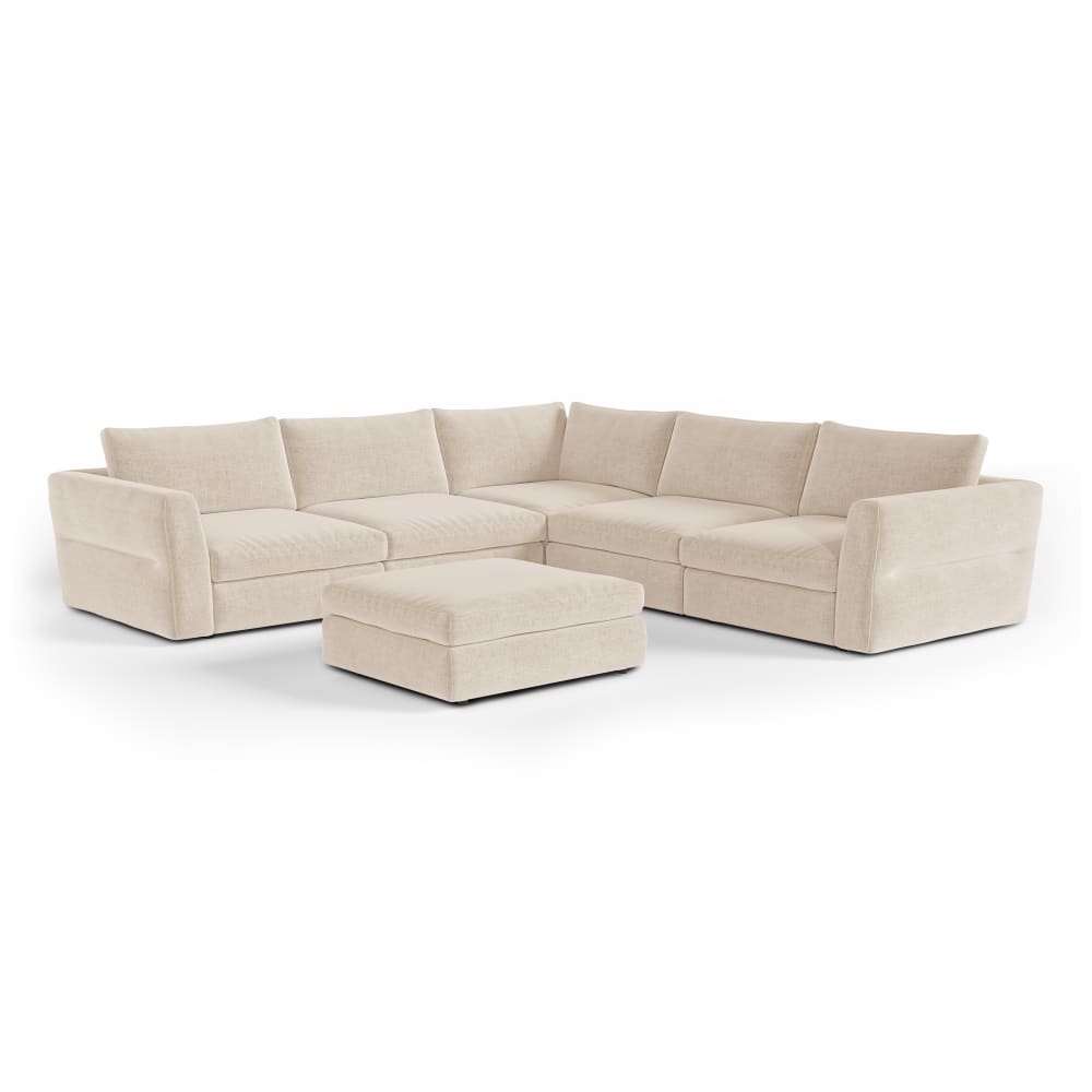 Canapé d'angle panoramique modulable 8 places tissu tramé doux beige