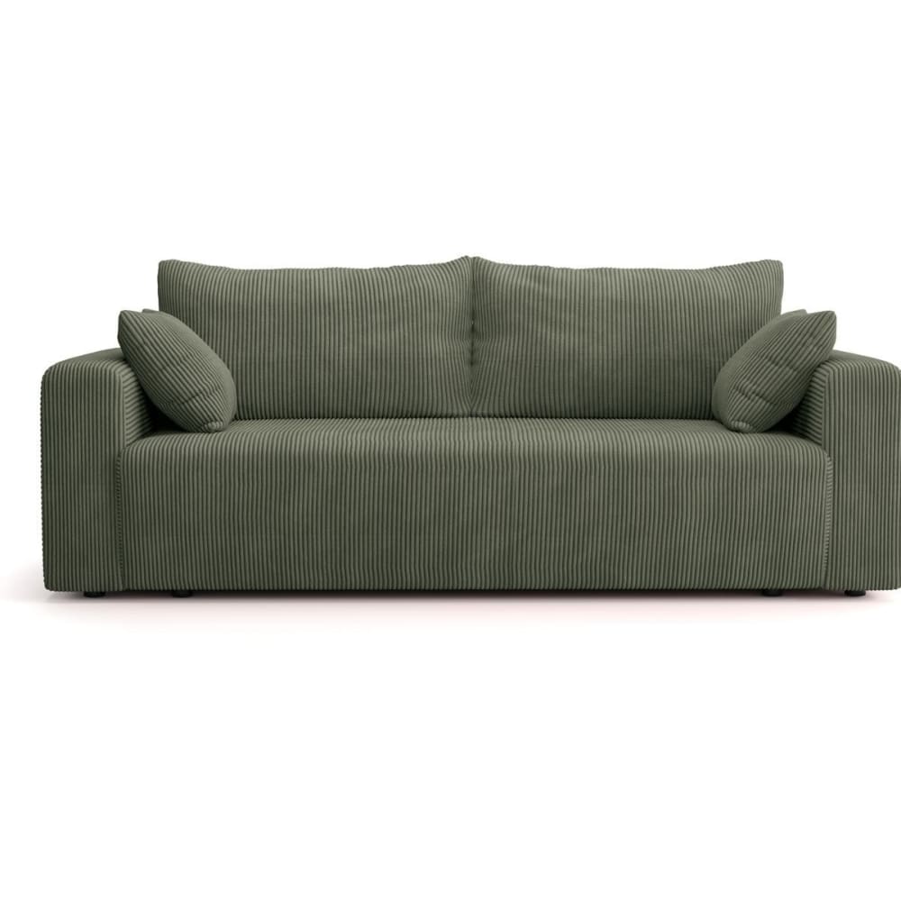 Canapé convertible 3 places en velours côtelé vert kaki