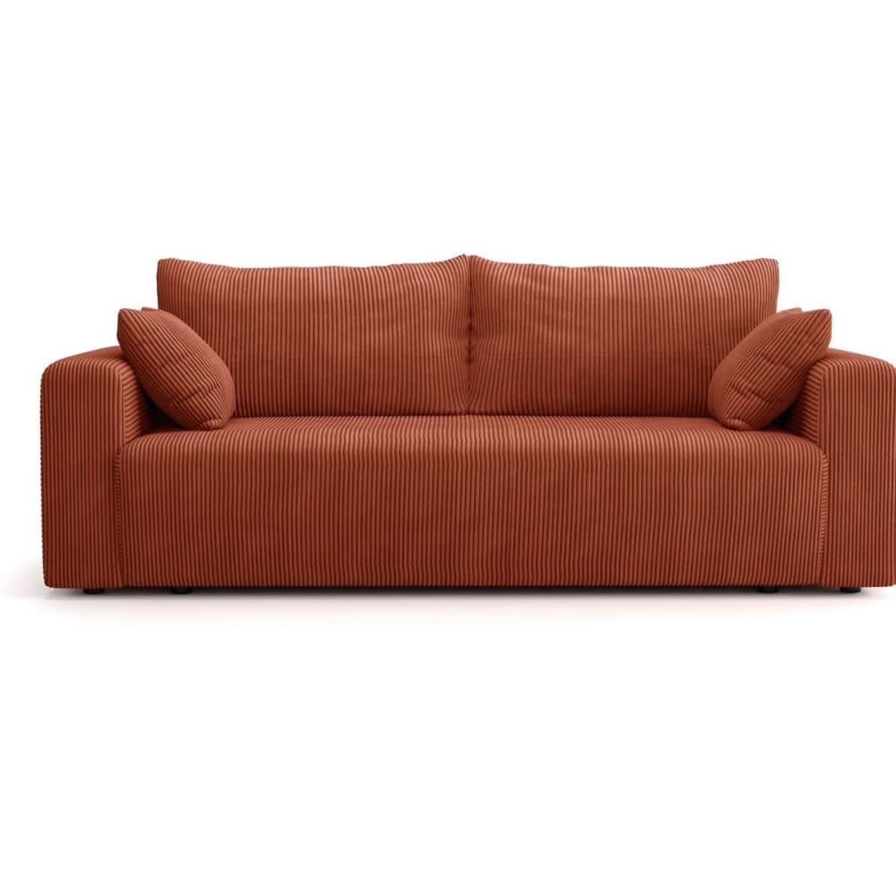 Canapé convertible 3 places en velours côtelé rouille