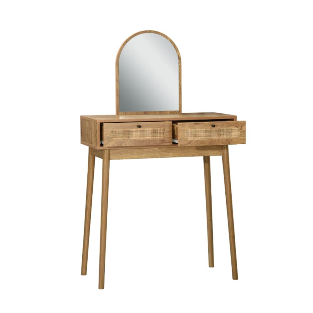 Calicosy Schminktisch mit Spiegel und 2 Schubladen Rattanfronten style modern Beige Spanplatte
