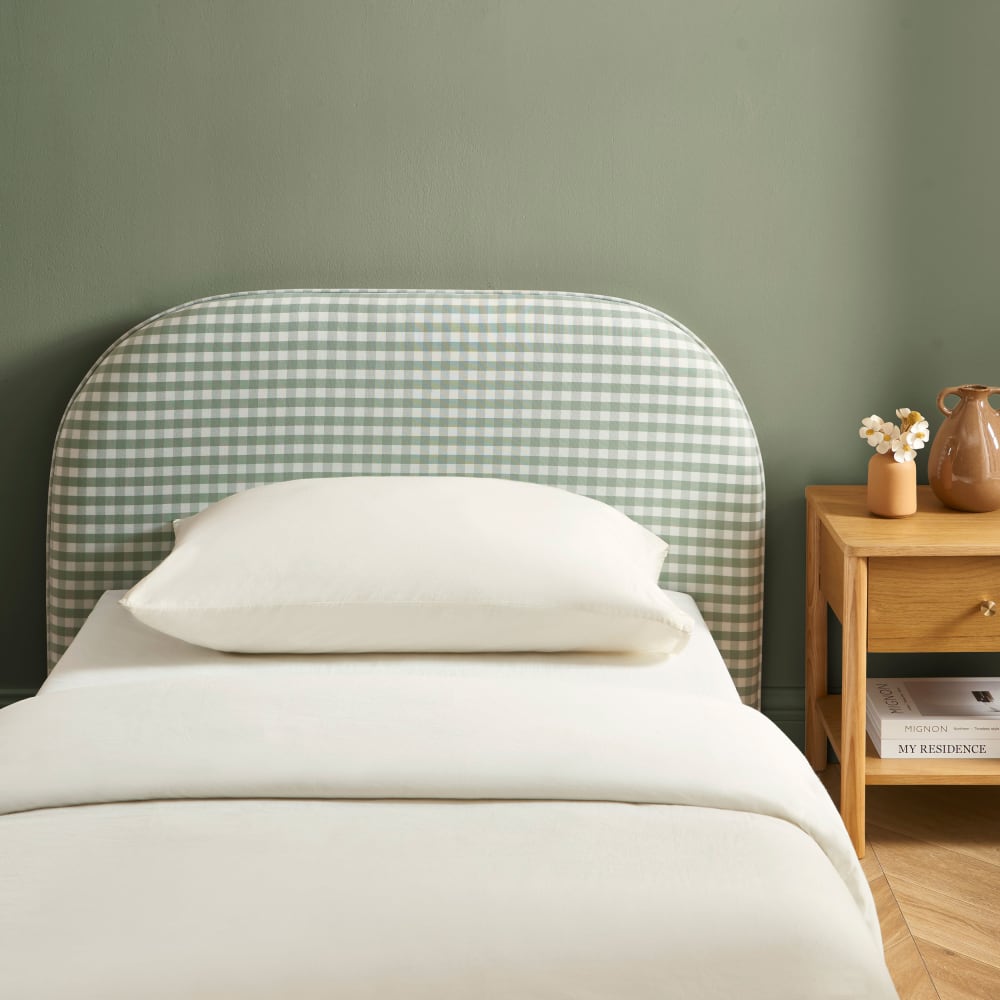 Tête de lit tissu vichy vert et blanc 90 cm