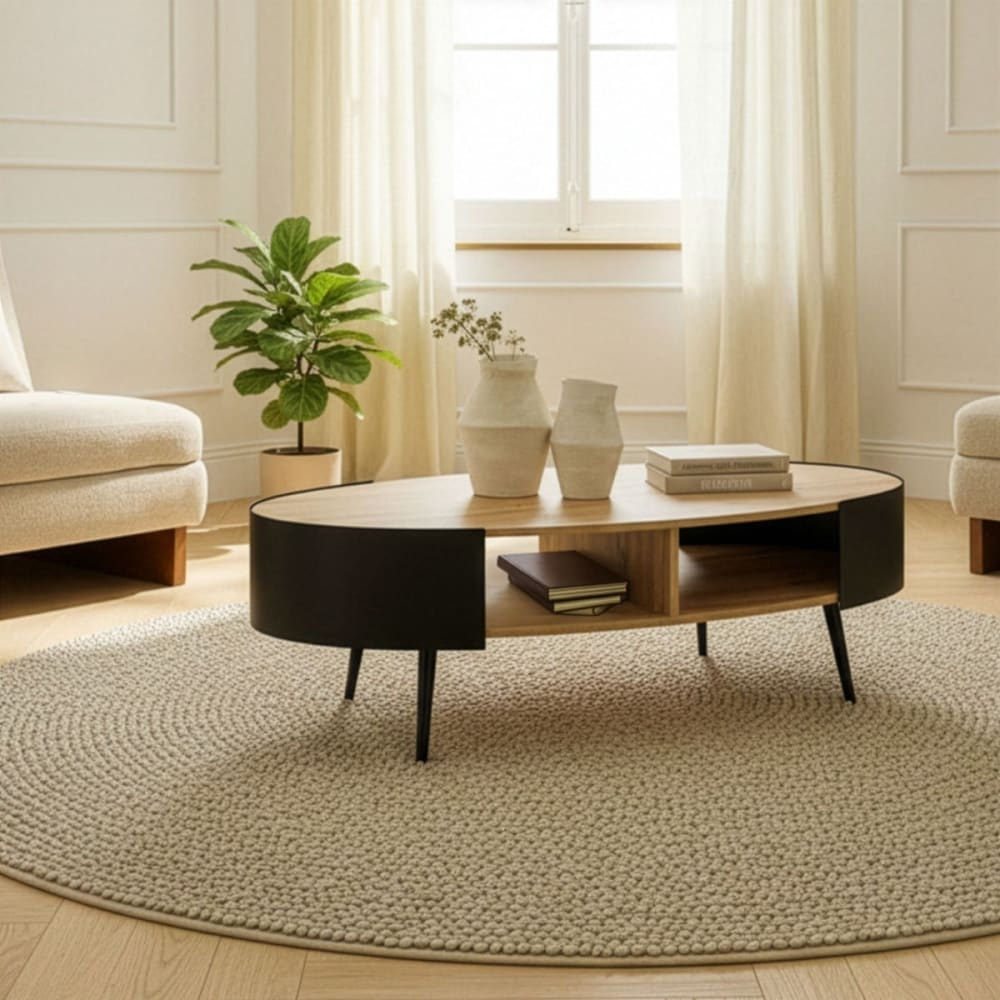 Table basse ovale avec flancs en métal noir L120 cm