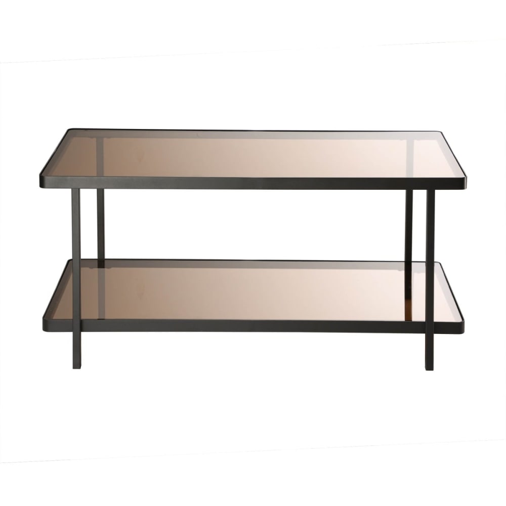 Table basse en métal noir avec plateaux en verre fumé L100 cm