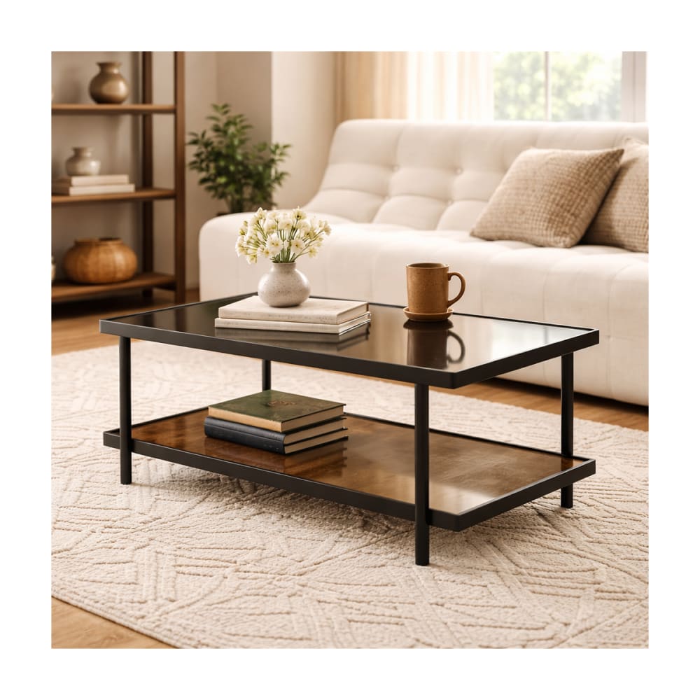 Couchtisch mit 2 rauchglas Platten L100 cm - Schwarz - Maisons Du