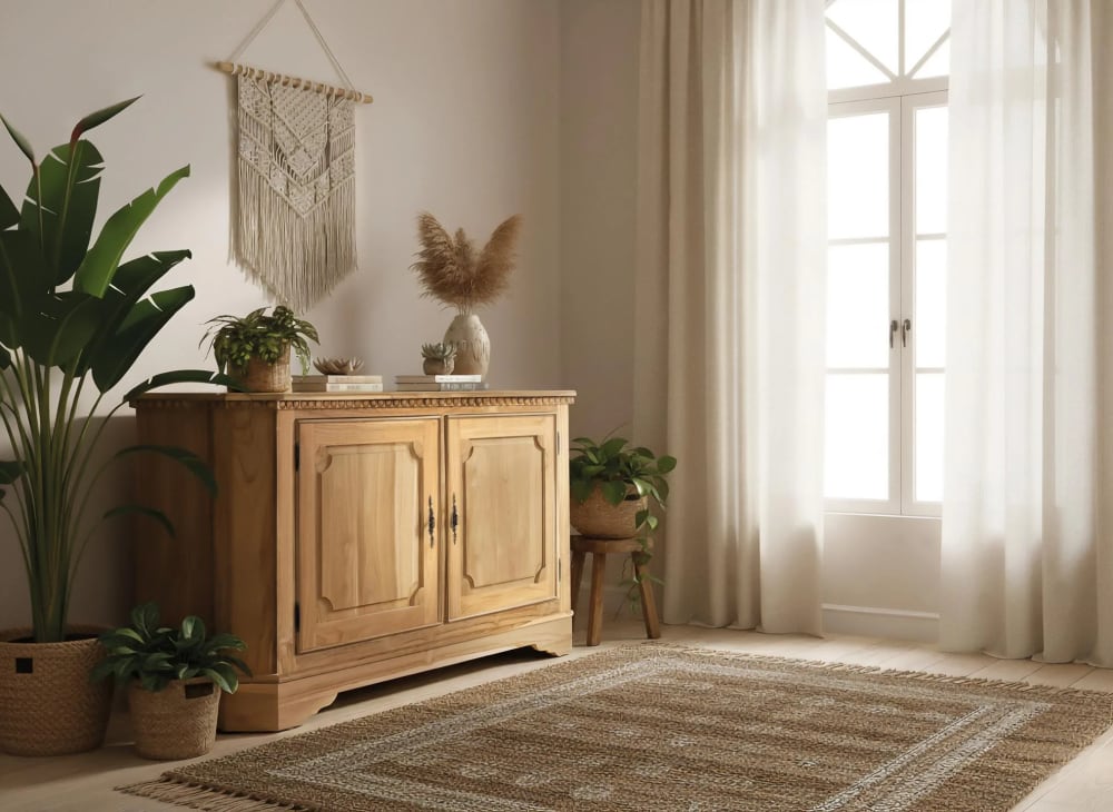 Sideboard mit zwei Türen und zwei Einlegeböden aus Teakholz 150