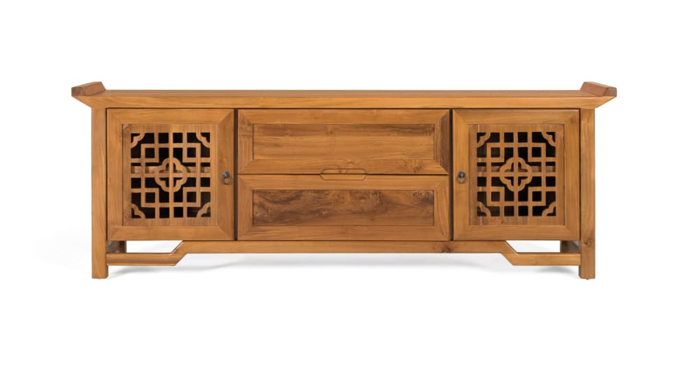 Meuble TV en teck massif avec deux portes 180 cm