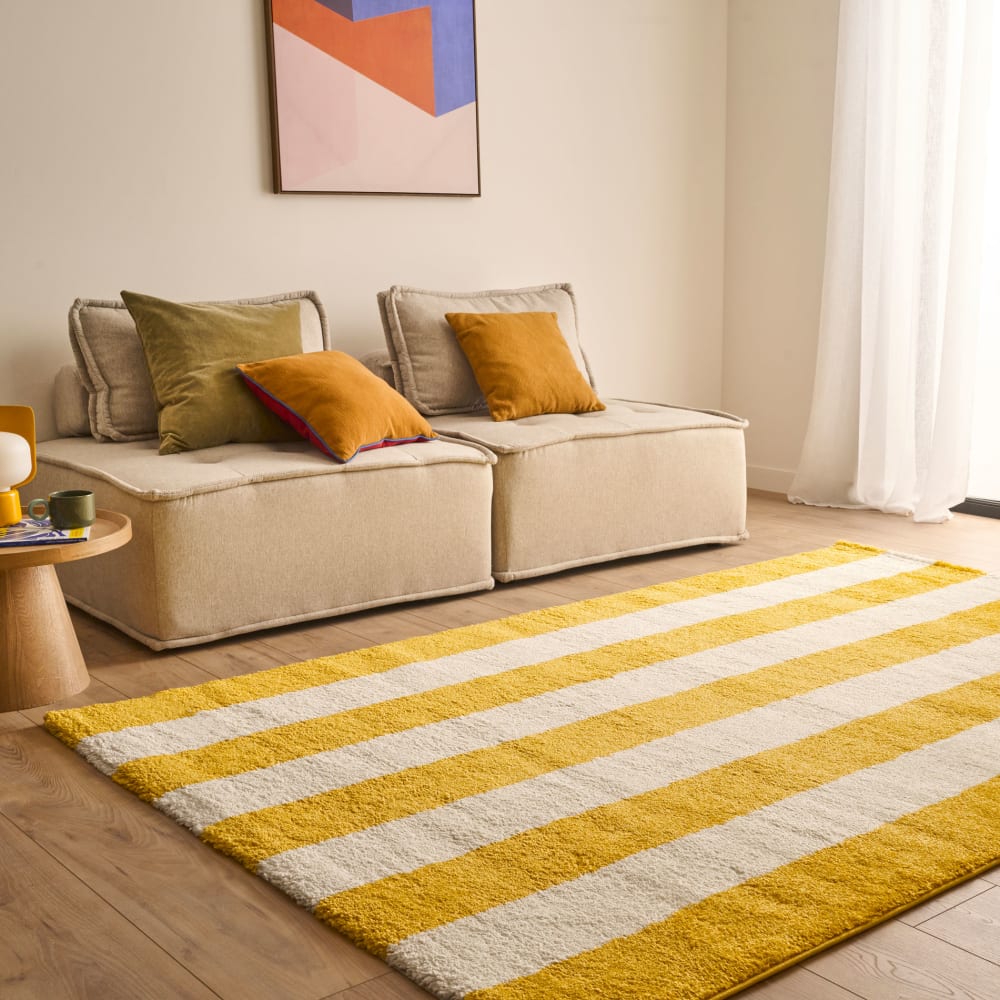 Tapis jaune et blanc à rayures - 200x280 cm — vue 3